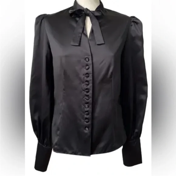 Tom Ford Black Satin Button-Down Blouse - Picture 2 of 11